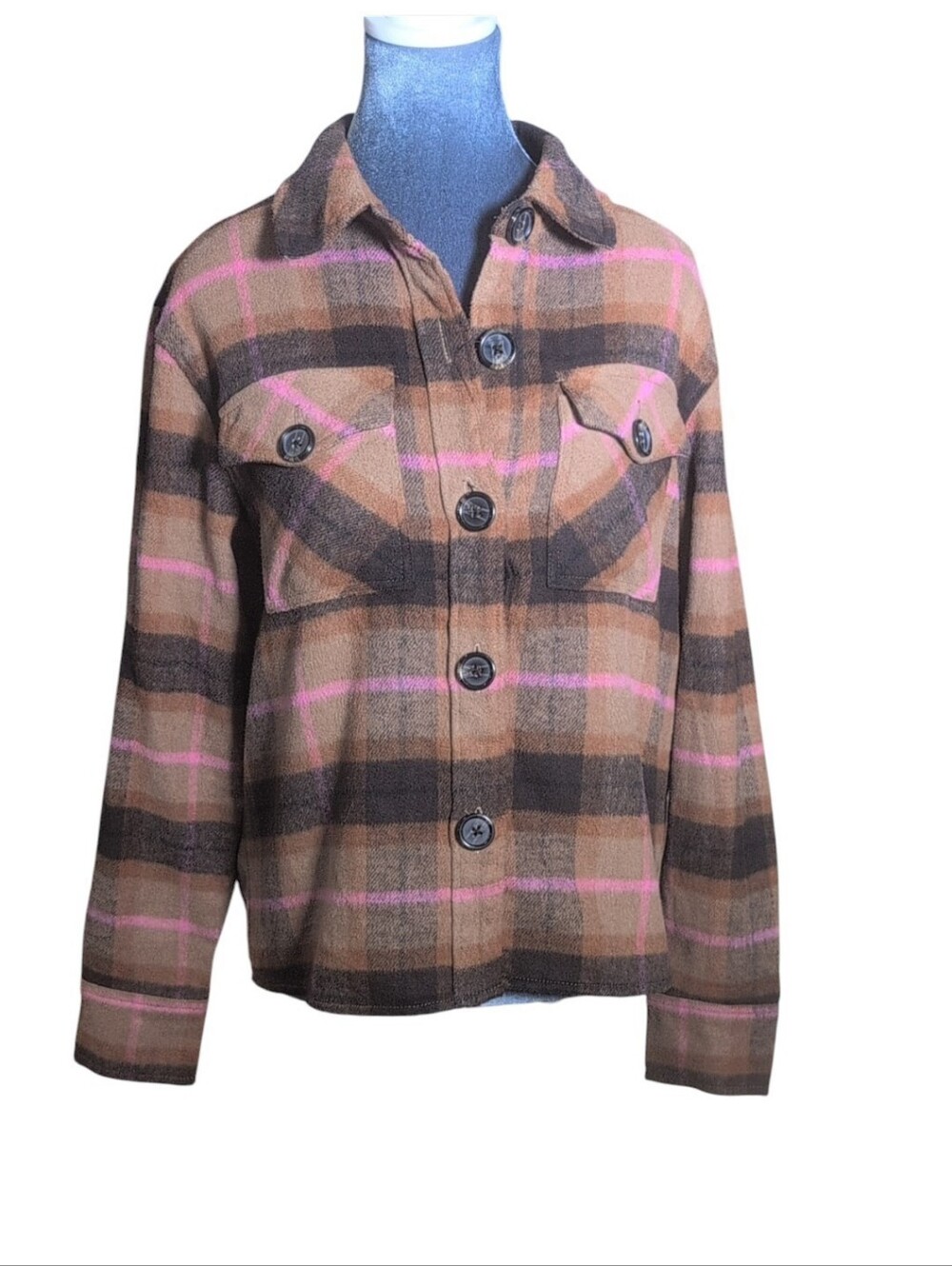 BB Dakota X Steve Madden Brown Plaid Boxy Shacket Size Small